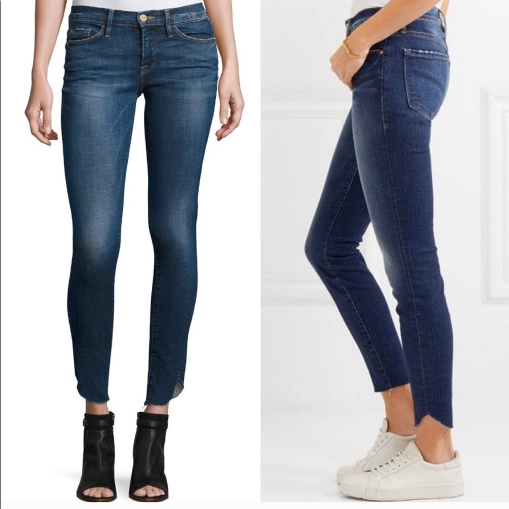 New FRAME Le Skinny de Jeanne Tulip Raw Hem Jeans